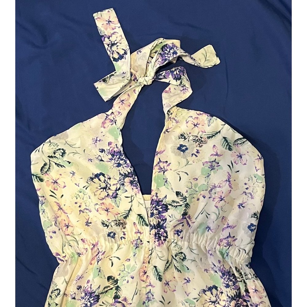 $320 Helena Quinn M Maxi Dress Mariella Slit Long Ivory Halter Floral Sundress - Picture 4 of 7